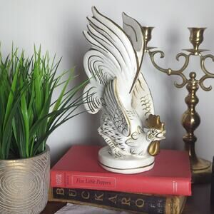 Vintage Made in Japan Rooster Figurine White & Gold Ceramic Farmhouse Decor MCM